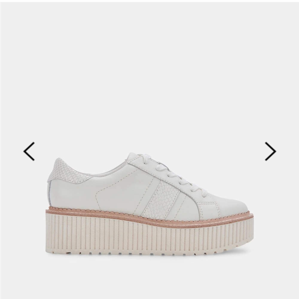 Women’s White Platform Lace-Up Sneakers with Blush Trim